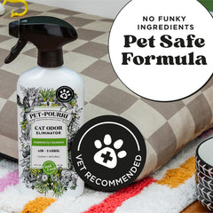 Poo-Pourri Purrfectly Bamboo fabric spray refreshes fabrics with bamboo jasmine pear scent.