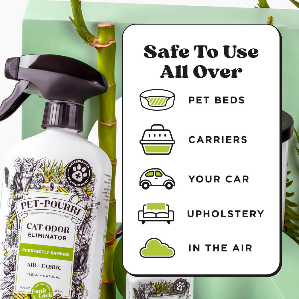 Poo-Pourri Purrfectly Bamboo furniture and fabric refresh improves room aromas.