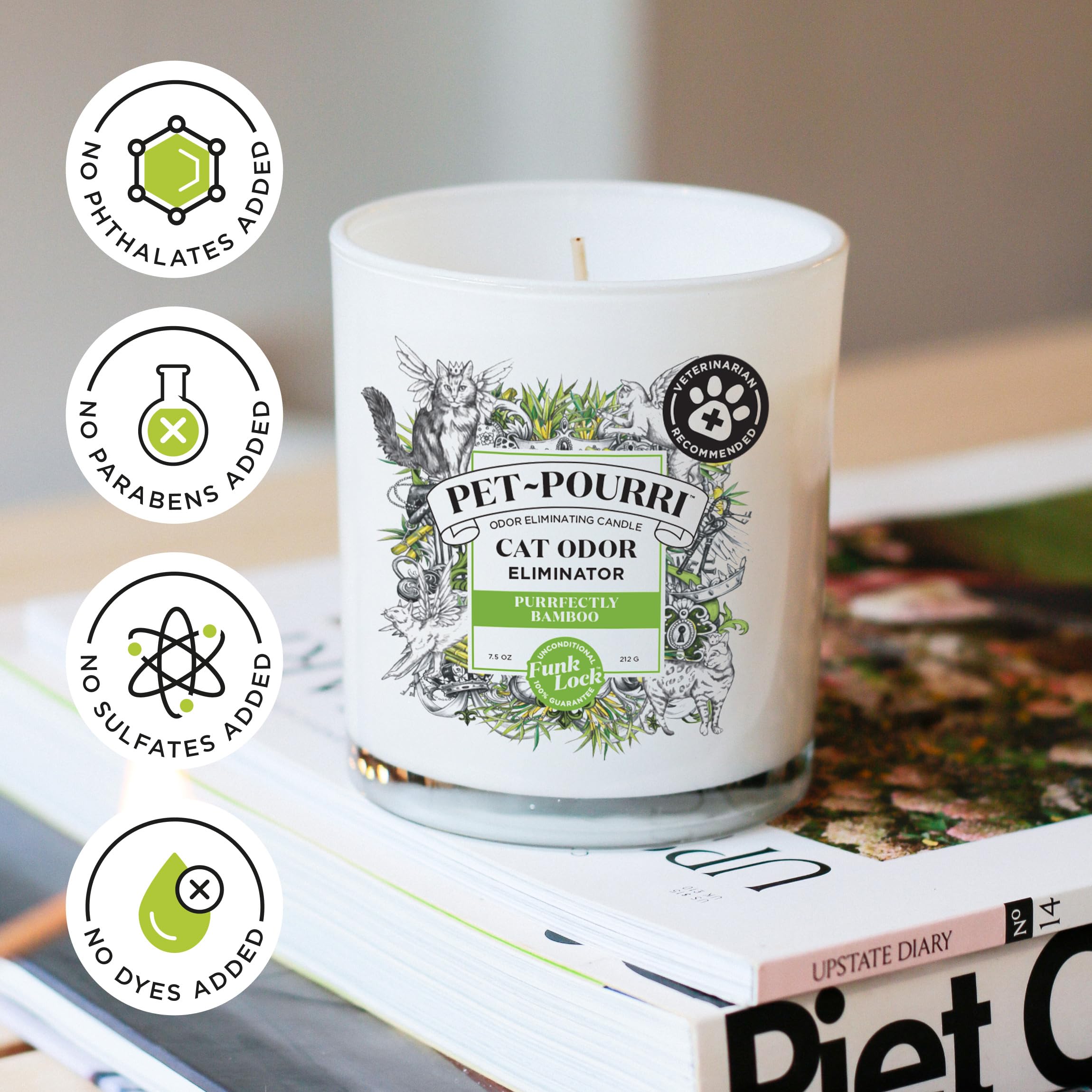 Plant-based wax and pet-safe ingredients shown in Poo-Pourri candle