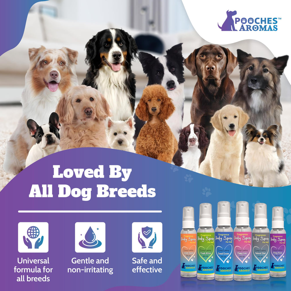 Pooches Aromas natural dog cologne odor elimination keeps pup smelling clean