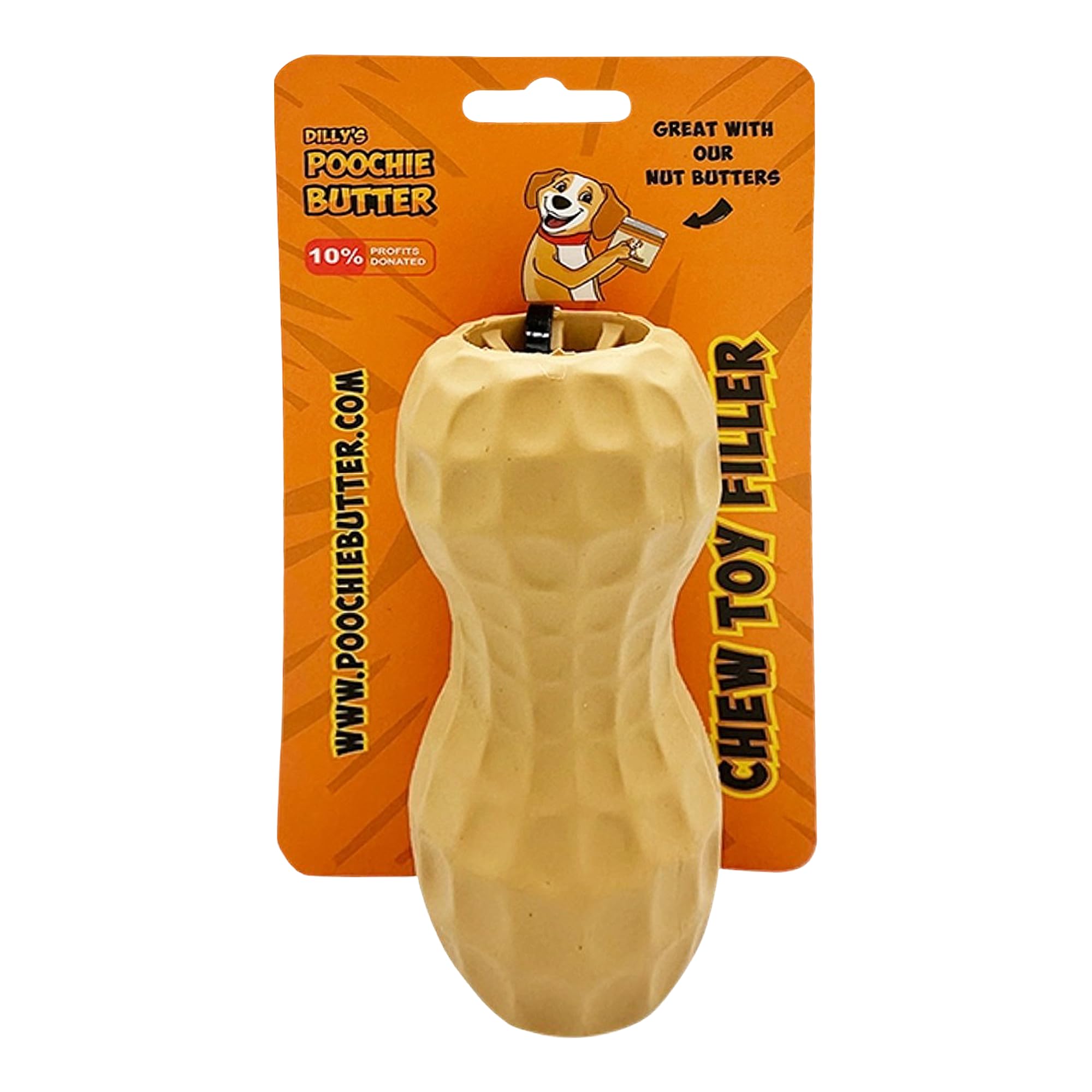 Poochie Butter peanut butter dog toy close-up showing durable natural rubber.