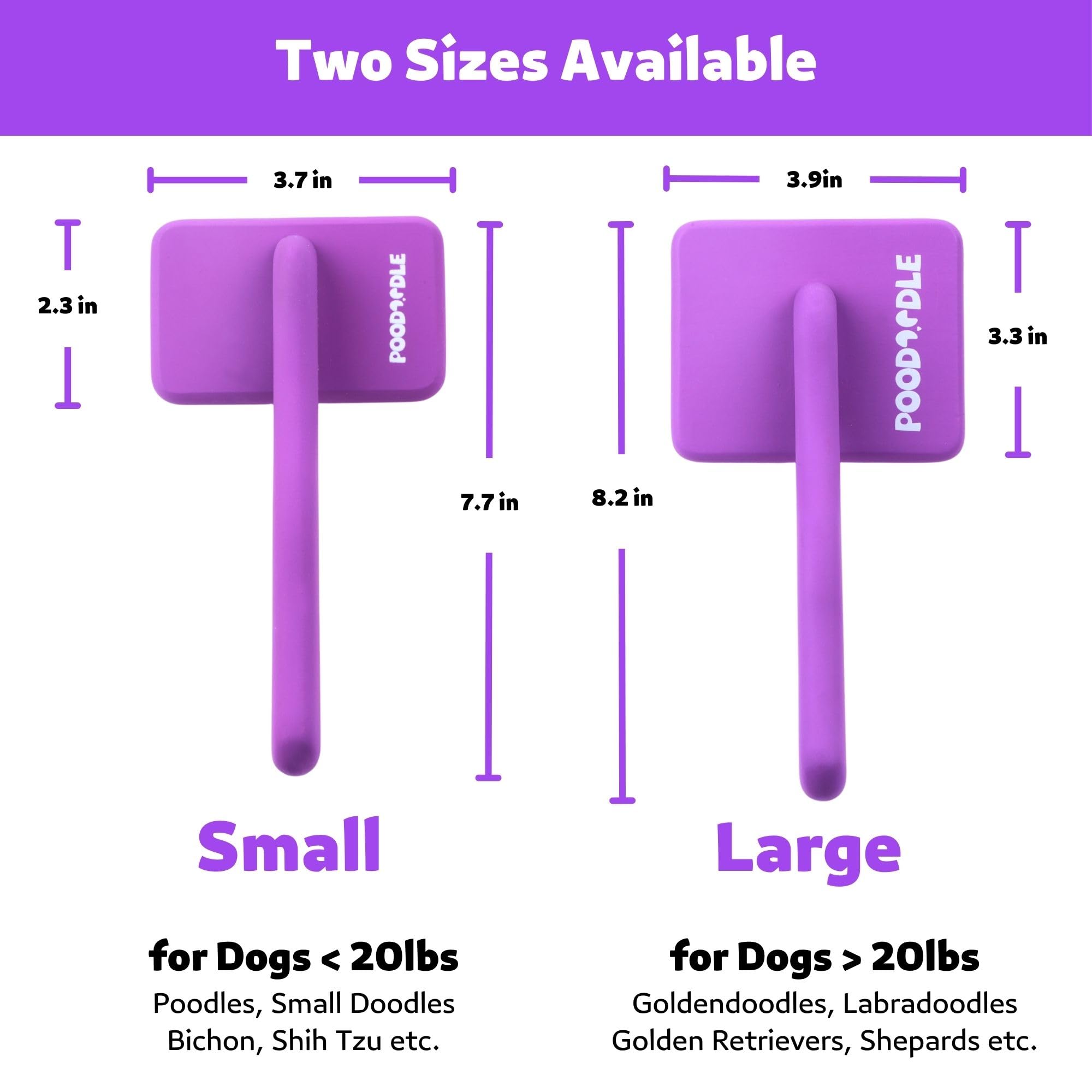 Poodoodle Small Slicker Brush purple in a calming grooming session.