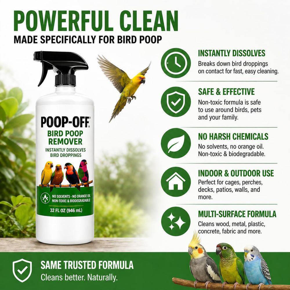Poop-Off multi-surface cleaner for perches and other surfaces.