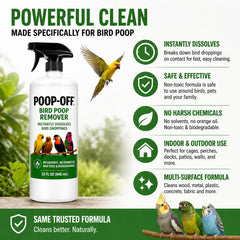 Poop-Off multi-surface cleaner for perches and other surfaces.