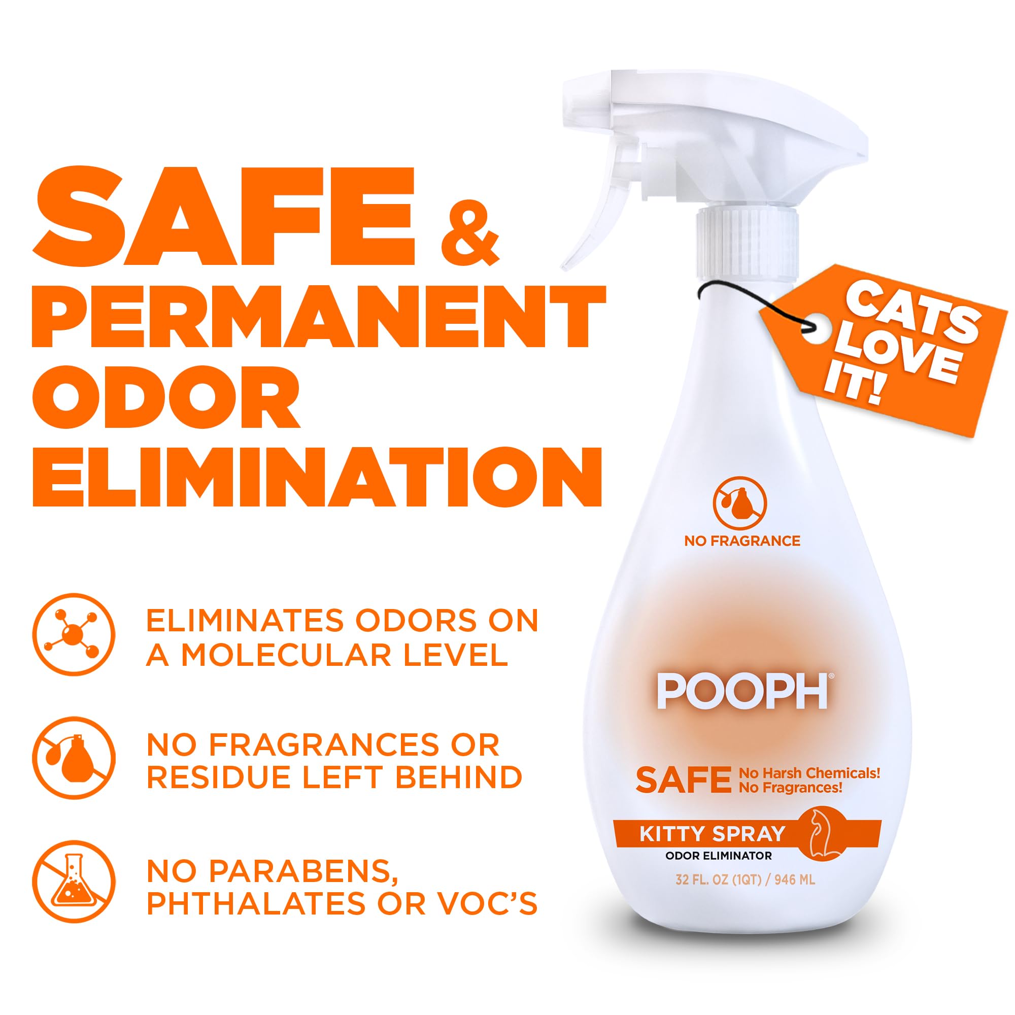 POOPH cat litter box deodorizer used near a litter area.
