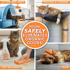POOPH multi-surface use image demonstrates versatile odor control on bedding and furniture.