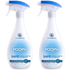 POOPH pet odor eliminator spray, 32oz two-pack, reduces odors on carpets and furniture.