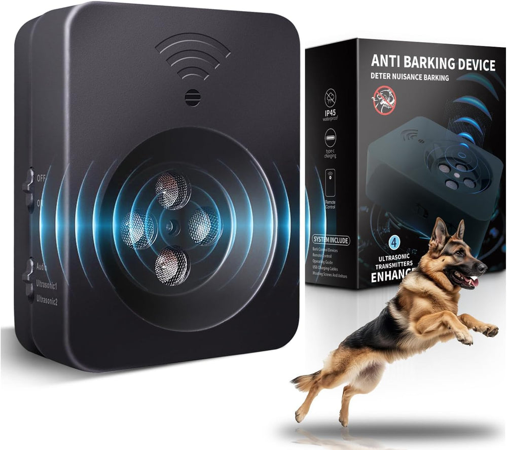 Poosejzl anti barking device outdoors with 50ft range for yard training.