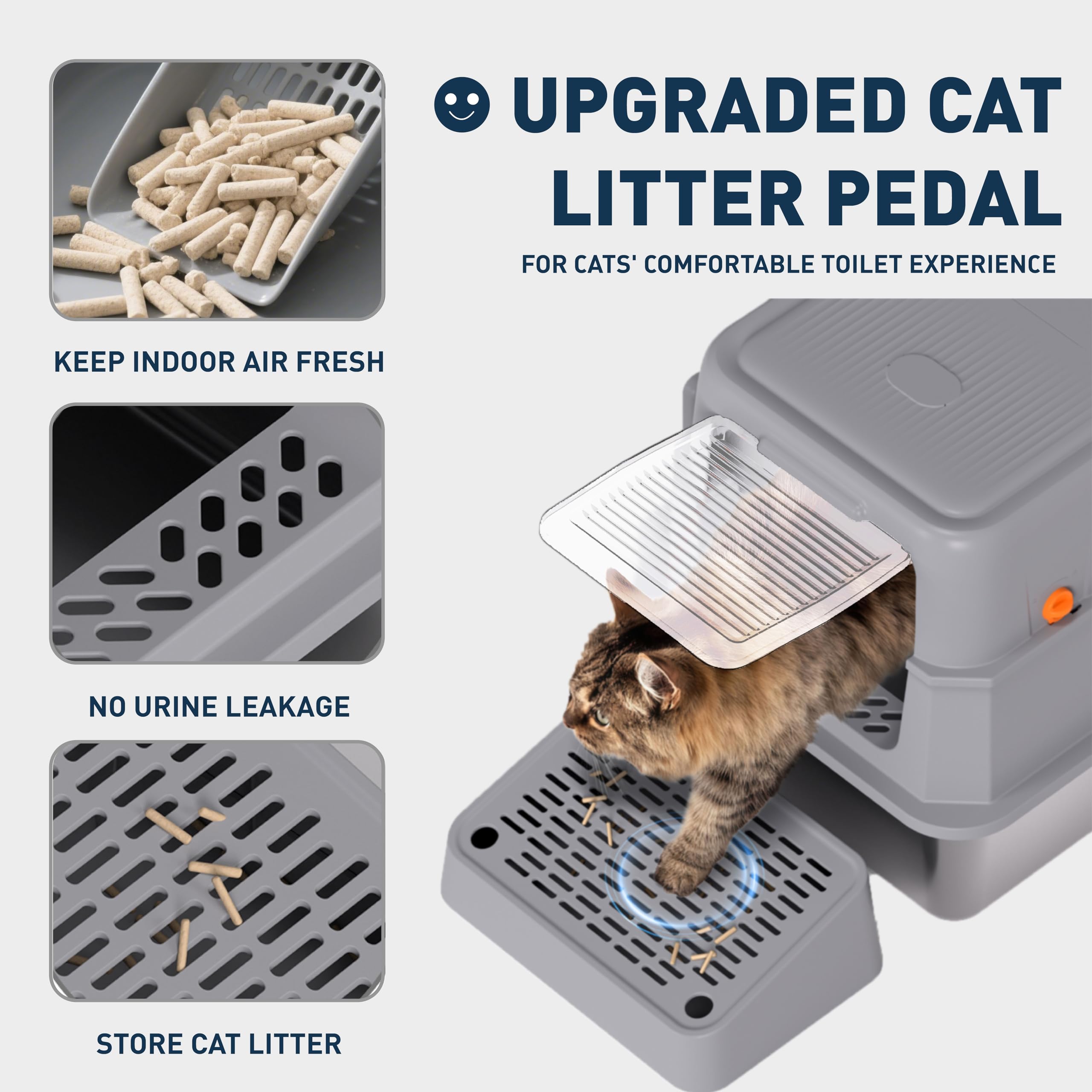 POPCAT stainless steel litter box gray pedal system demonstrates stable entry