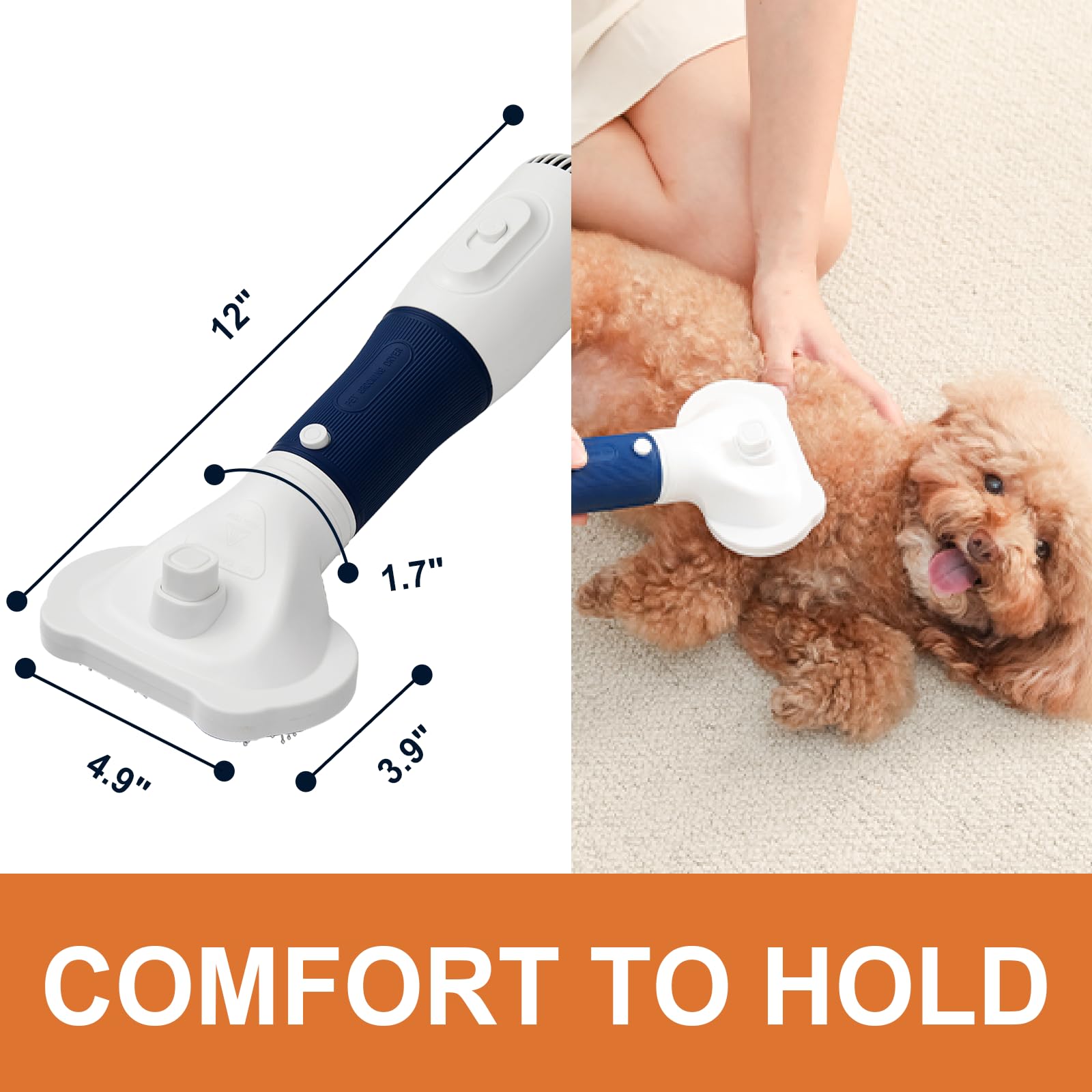 POPET pet-safe design featuring angled bristles for gentle detangling