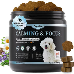 Poppaw Calming Chews bottle front for daytime calm and focus.