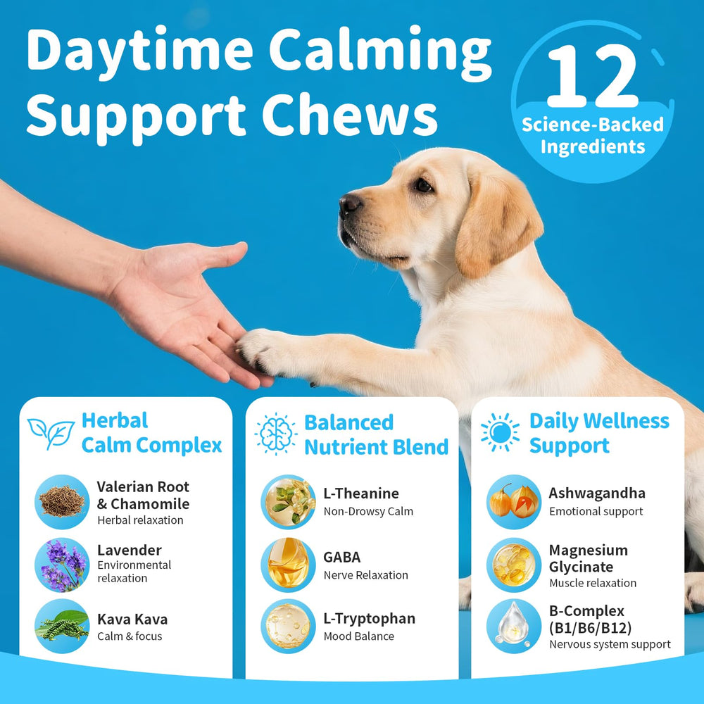 Poppaw Calming Chews packaging side shows clean ingredients for daily wellness.