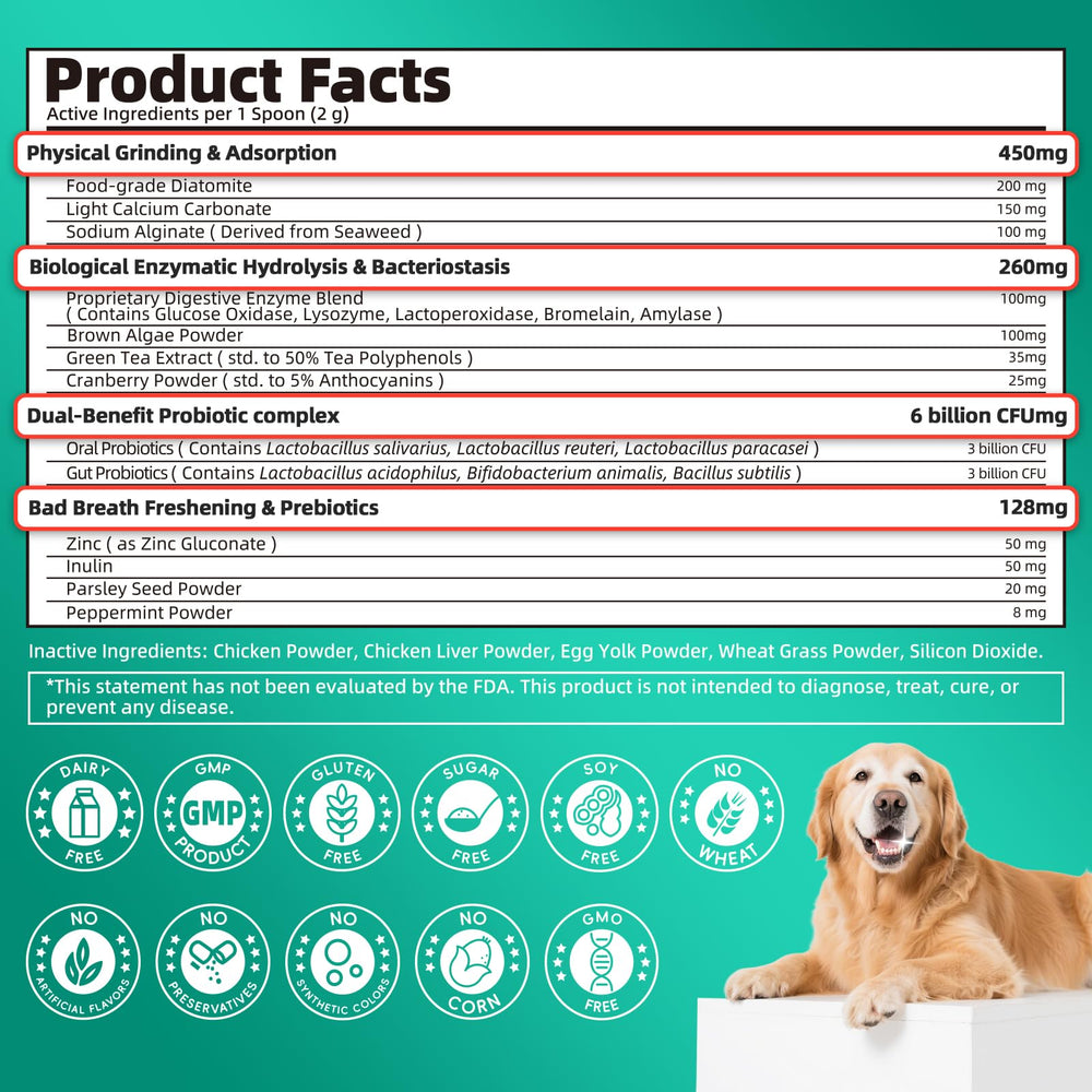 Poppaw daily-use dental powder shown as part of routine meals