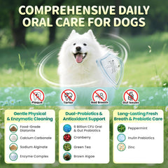Poppaw Dog Dental Powder being sprinkled into dog’s food without brushing