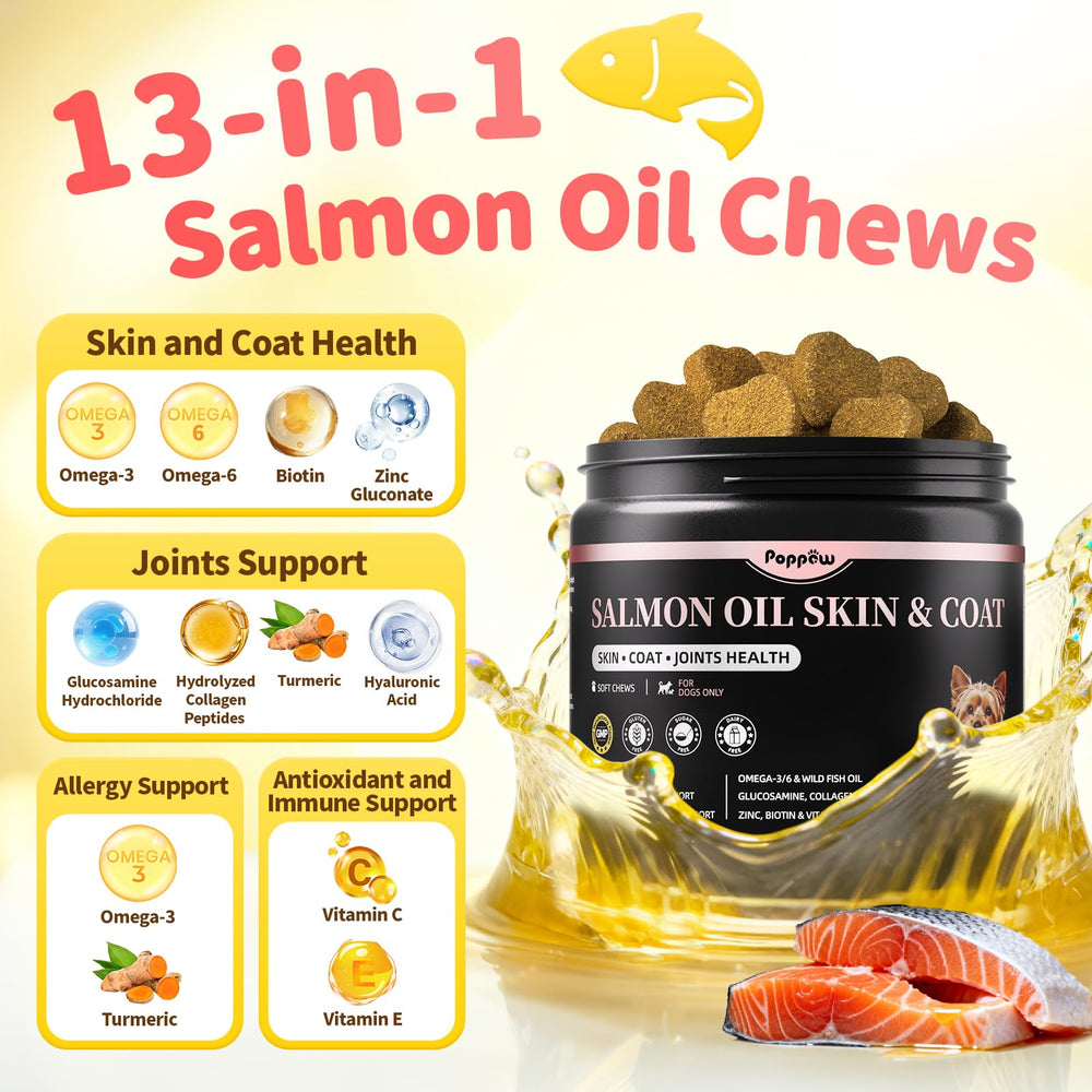 POPPAW Salmon Oil supports joint health with glucosamine and minerals.
