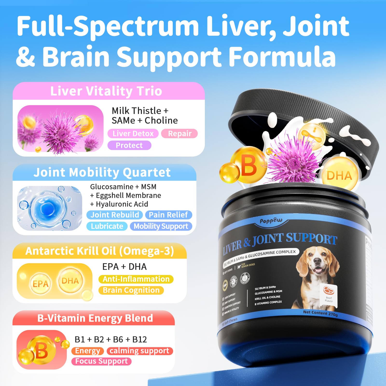 POPPAW MSM soft chews aiding joint comfort and flexibility