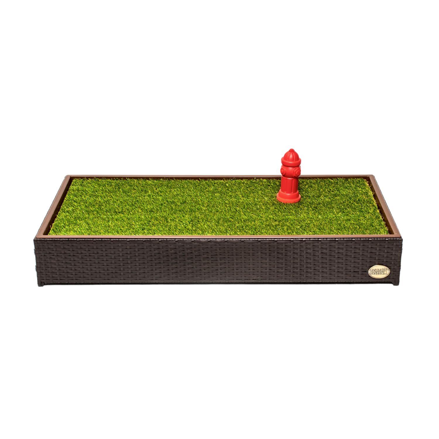 Porch Potty with artificial grass pad demonstrated for mess-free setup and easy cleaning
