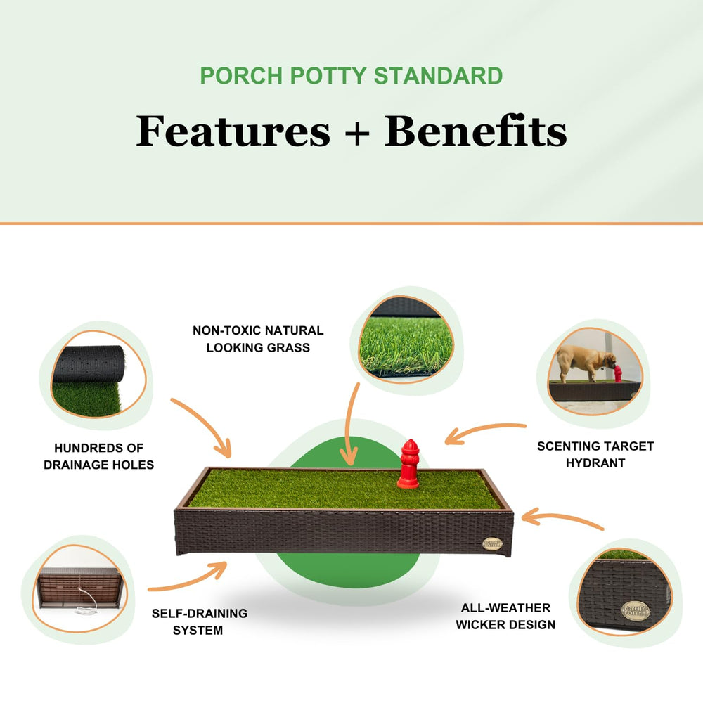 Porch Potty self-draining system shown for quick cleanup and odor control
