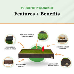 Porch Potty self-draining system shown for quick cleanup and odor control