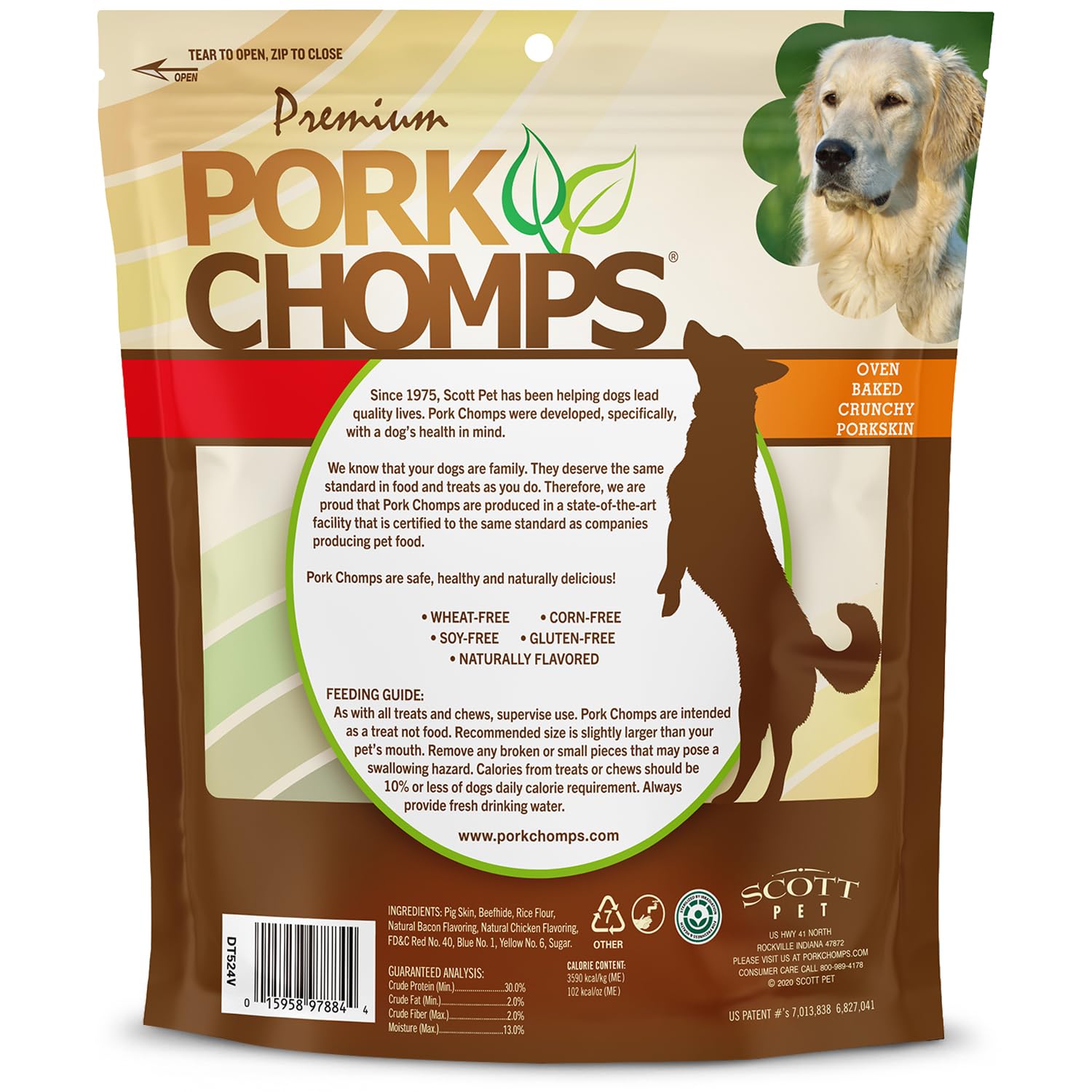 Pork Chomps all-dog-sizes chew suitable for small to large dogs.