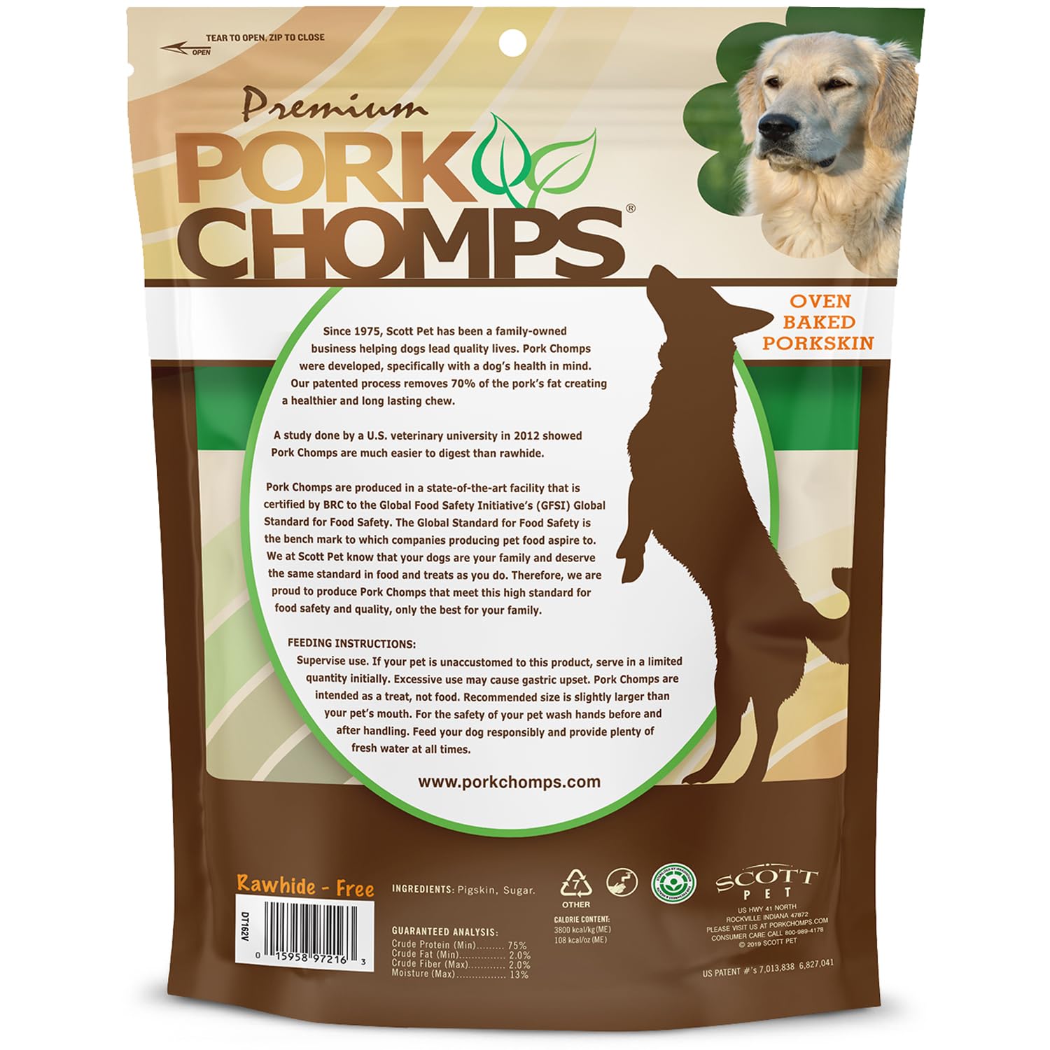 Ingredients label highlights real pork skin as main ingredient.
