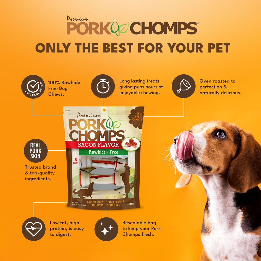Pork Chomps long-lasting chew keeps dogs engaged during playtime.