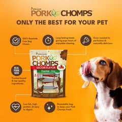 Pork Chomps long-lasting chew keeps dogs engaged during playtime.
