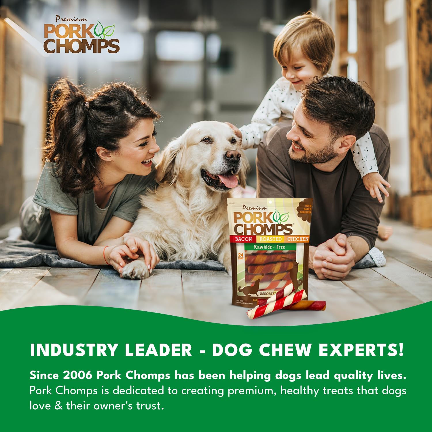 Pork Chomps 6-inch twists are high protein and low fat