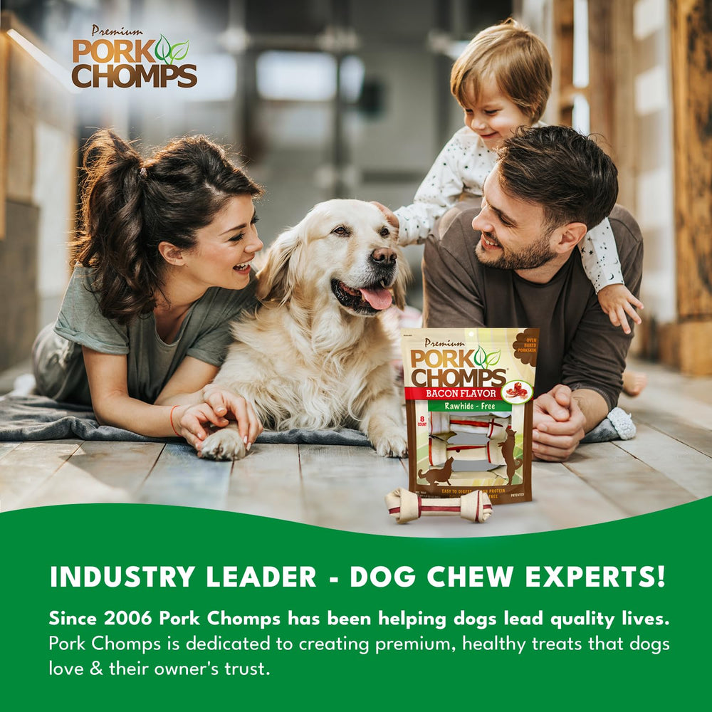Pork Chomps rawhide-free chew option for safer chewing.