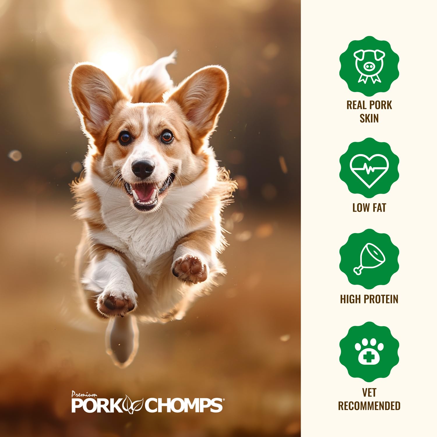Pork Chomps resealable bag keeps treats fresh for daily rewards.