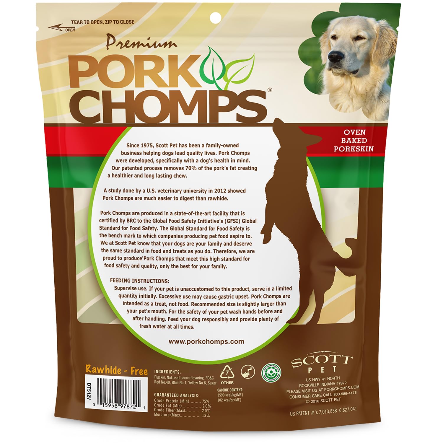 Pork Chomps resealable bag keeps treats fresh between uses.