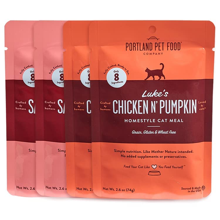 Portland Pet Food Company cat pouch with chicken for protein-rich meals.