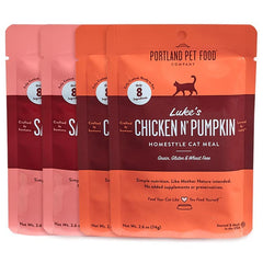 Portland Pet Food Company cat pouch with chicken for protein-rich meals.