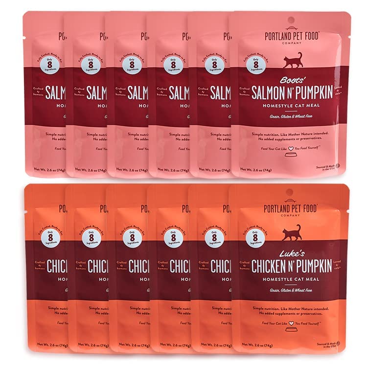 Portland Pet Food Company cat food variety pack front view with convenient 2.6-ounce pouches