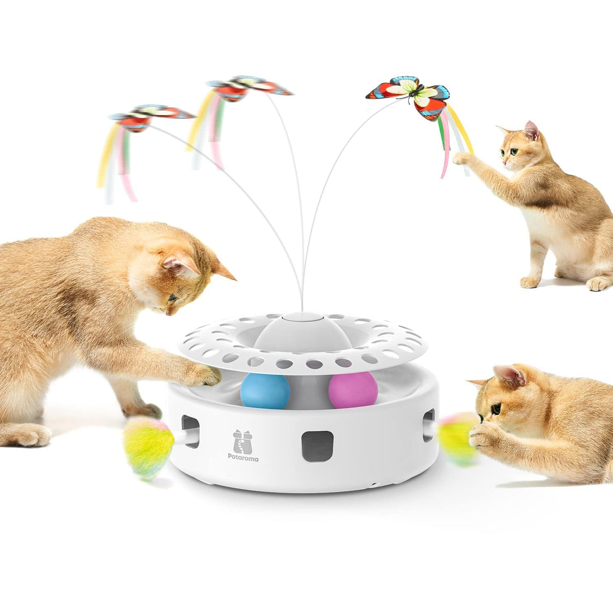 Potaroma 3in1 cat toy feather action to engage play and hunting instincts.
