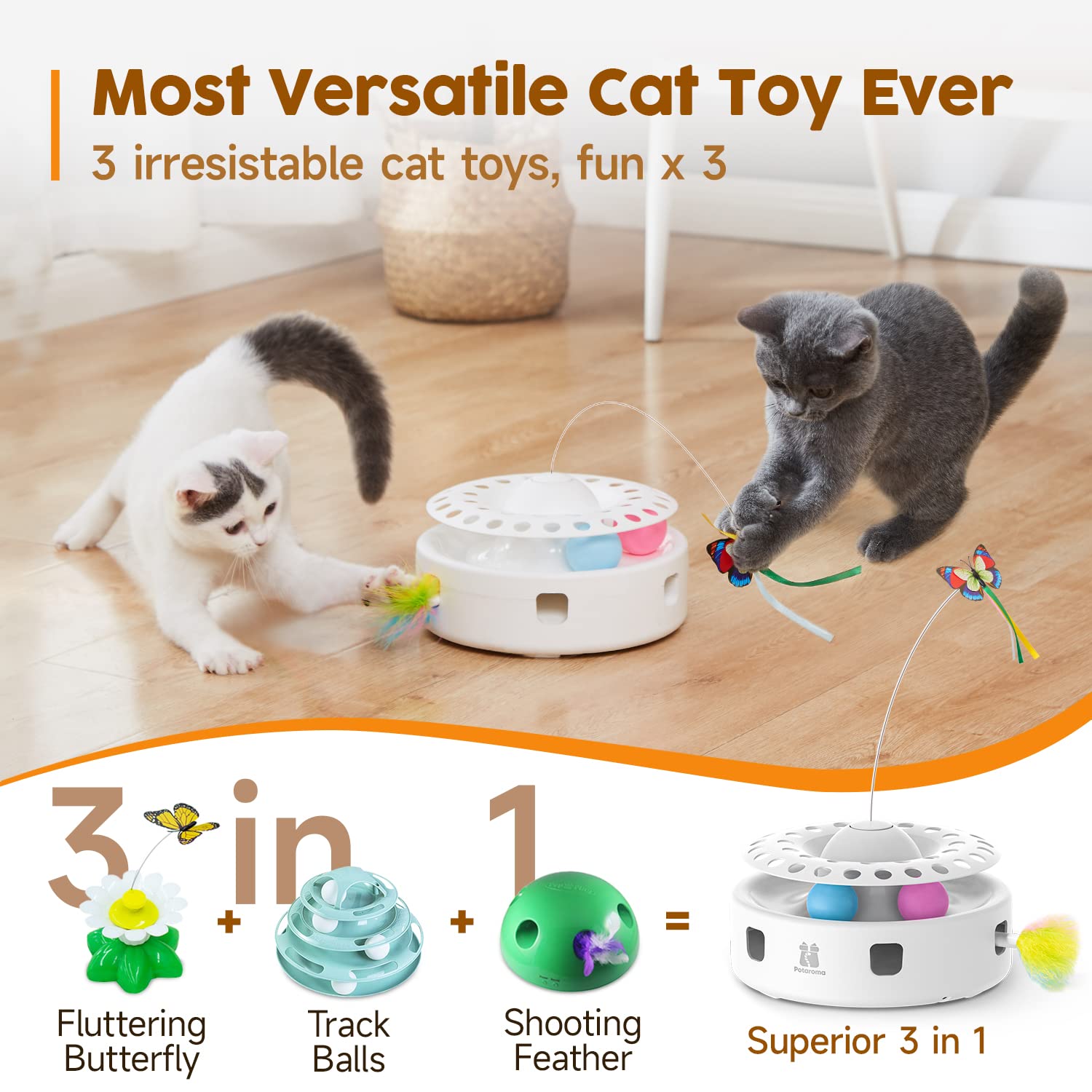 Potaroma butterfly cat toy flaps, enticing cats to pounce and chase.