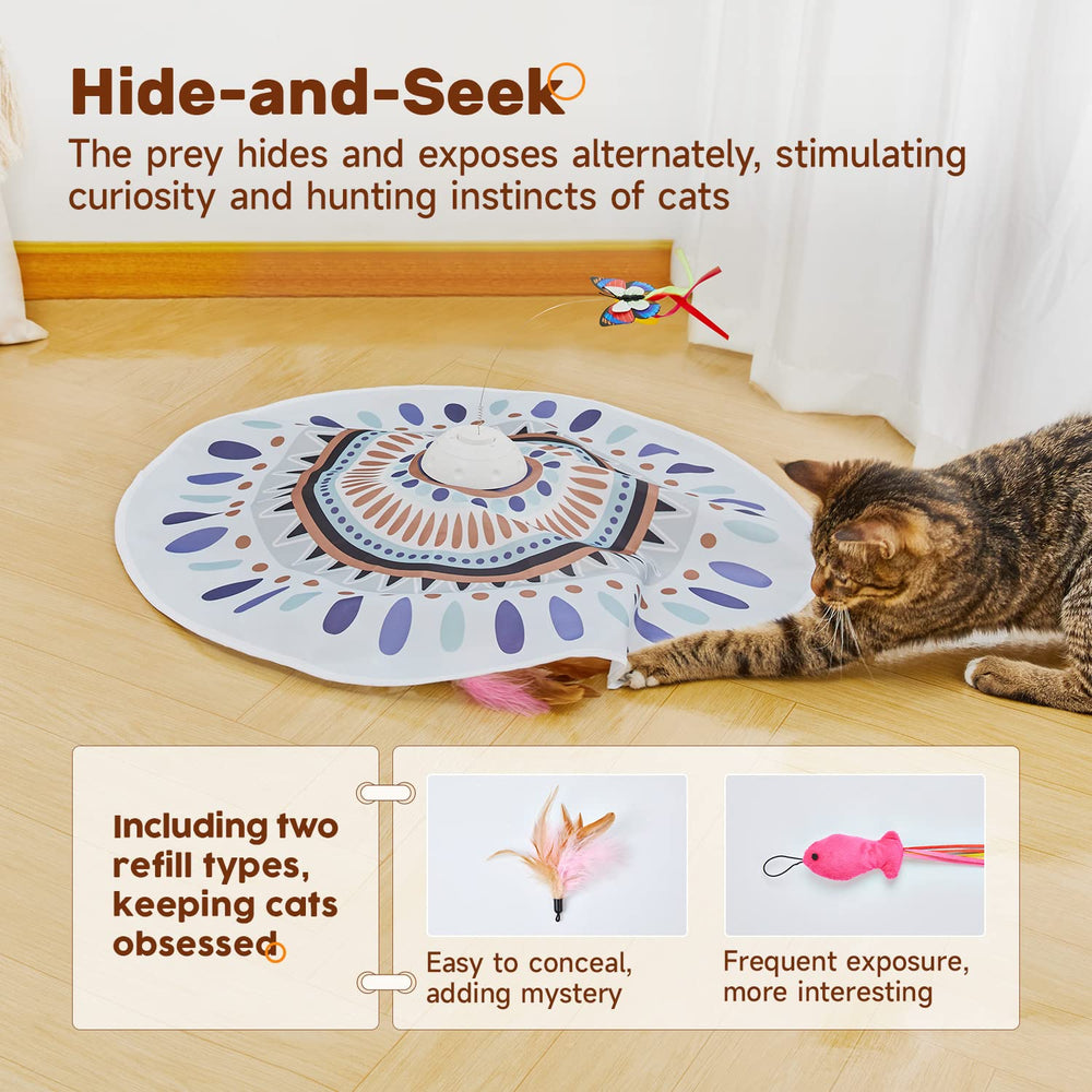 Potaroma feather wand triggers unpredictable chases for hunting play.