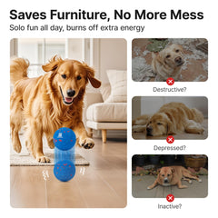 Potaroma dog ball toy in blue mode, interactive play that responds to touch.