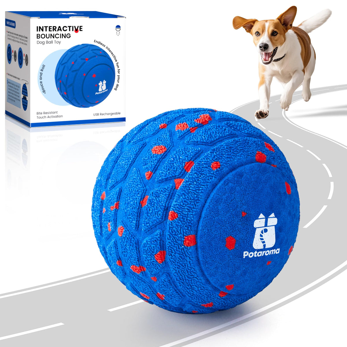 Potaroma dog ball toy in red mode, perfect for high-energy outdoor play.