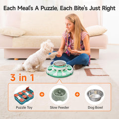 Top compartments dispense treats in level 2, encouraging problem-solving and interactive play.