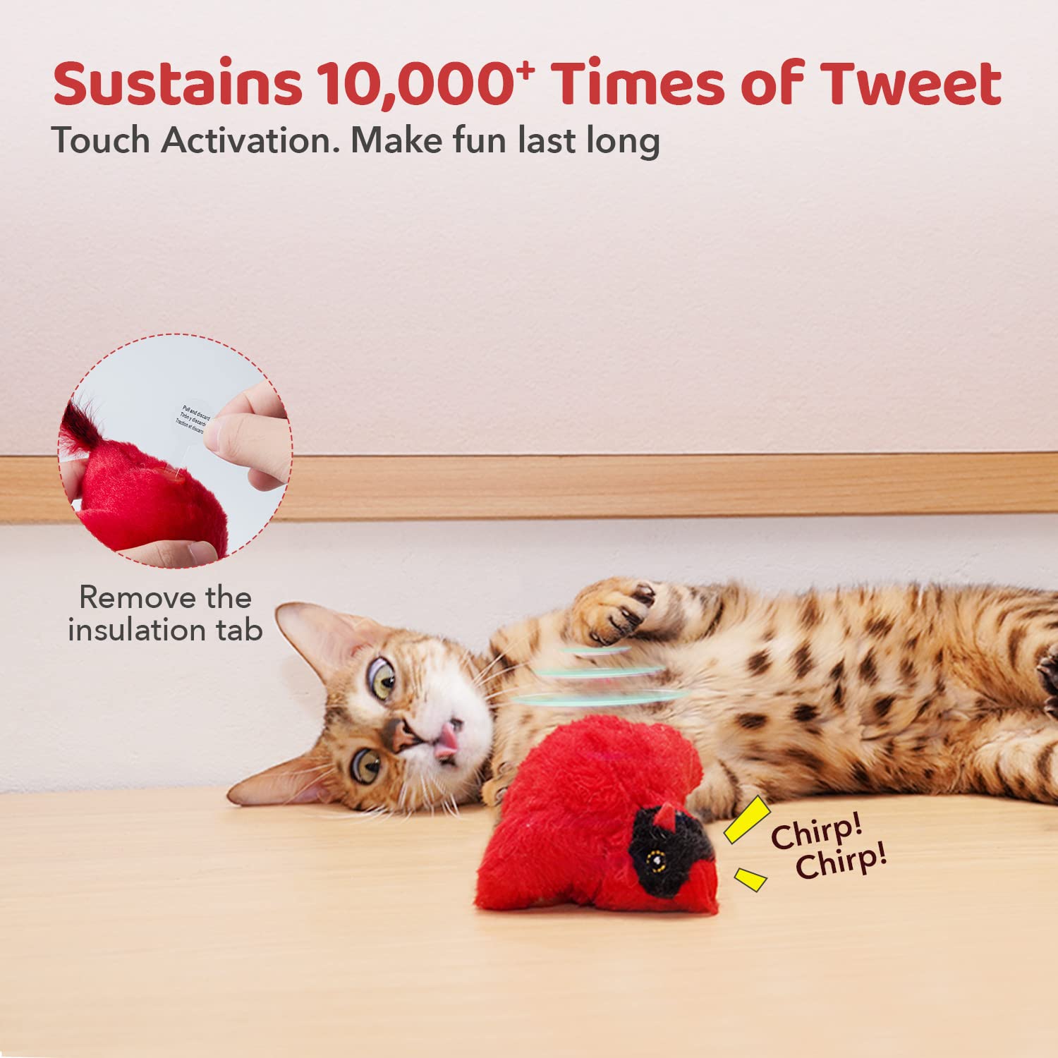 Potaroma Durable Plush and Feather materials endure rough kitten play.