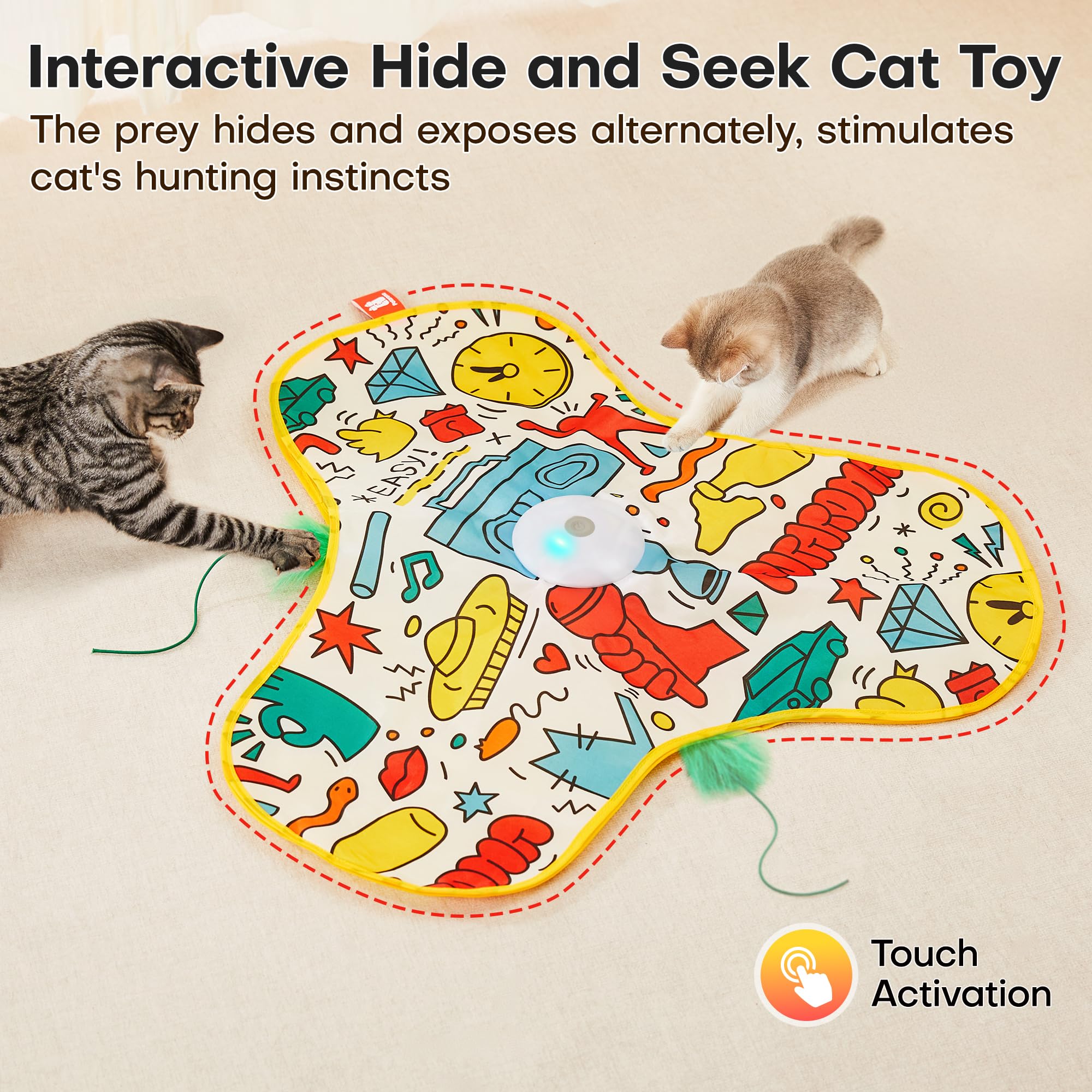 Potaroma hide-seek concealed feather wand invites kittens to pounce and chase.