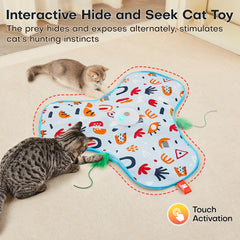 Potaroma hide-seek toy sparks cat play with a moving feather.