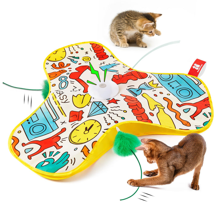 Potaroma interactive cat feather toy promotes active play with a moving feather.