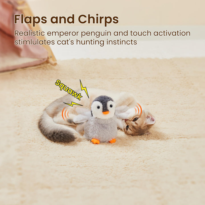 Potaroma penguin chirping toy emits realistic sounds to invite cat play sessions