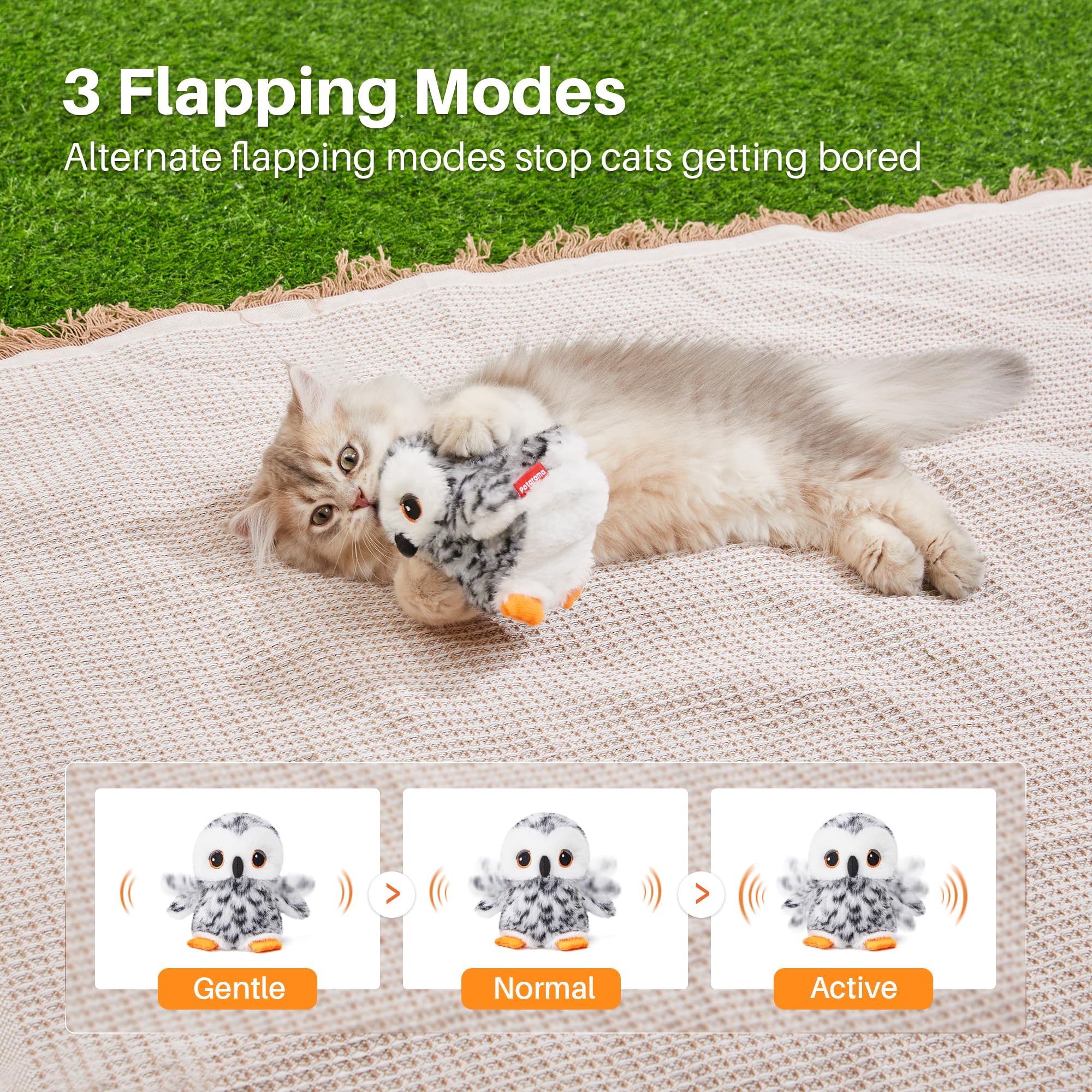 Potaroma realistic owl design catches cat's attention and prompts exercise.