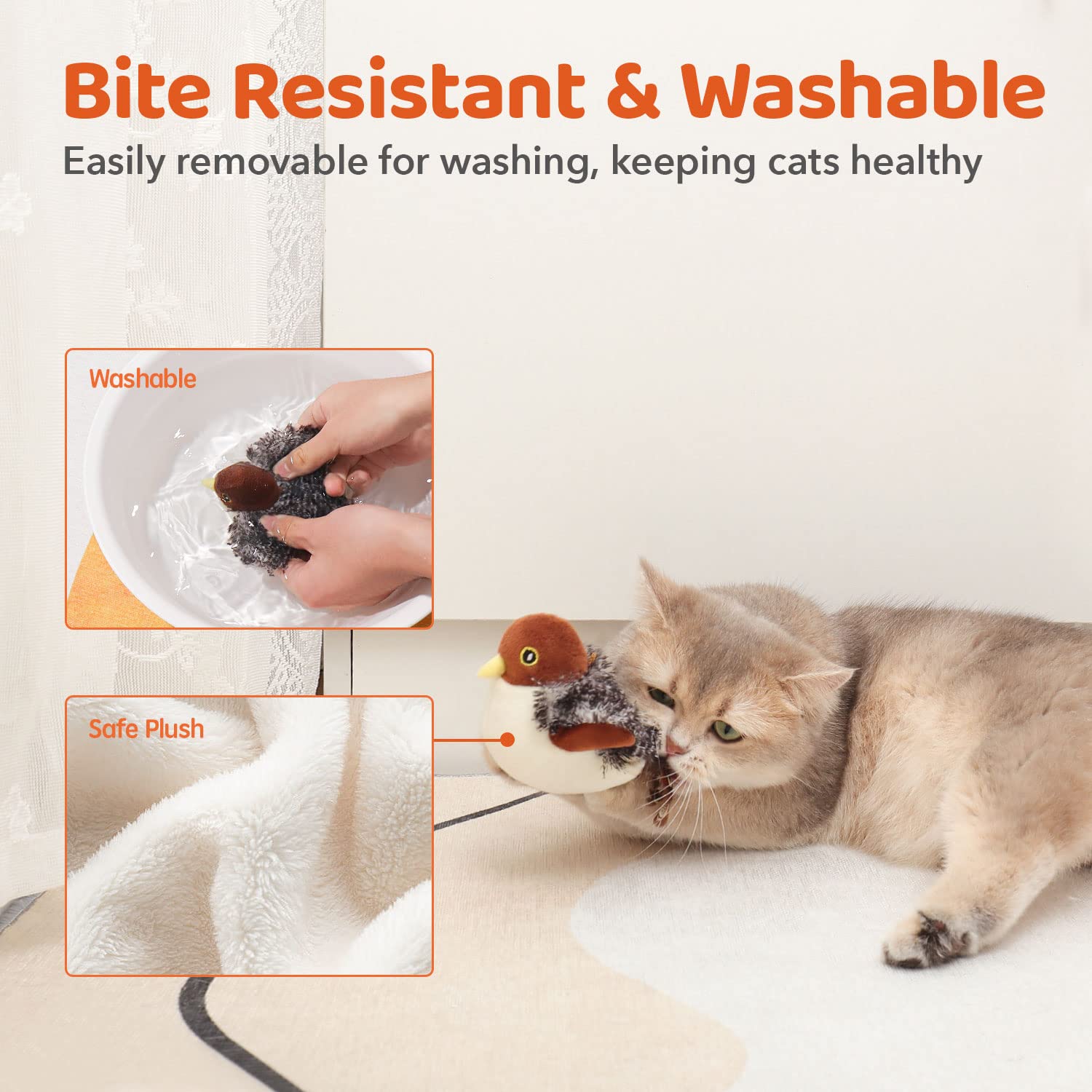 Potaroma soft plush bird includes catnip pouch for excitement