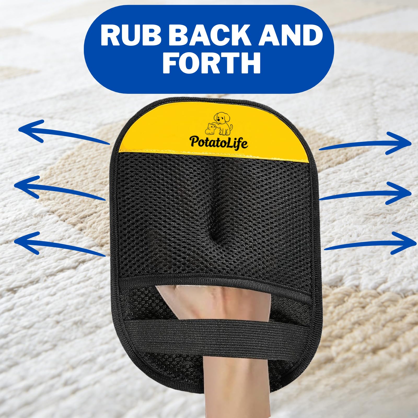 PotatoLife car-seat fur remover glove in action