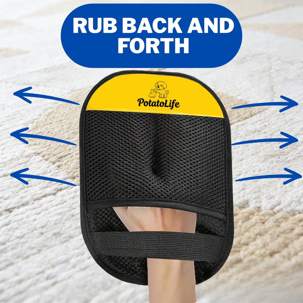PotatoLife car-seat fur remover glove in action