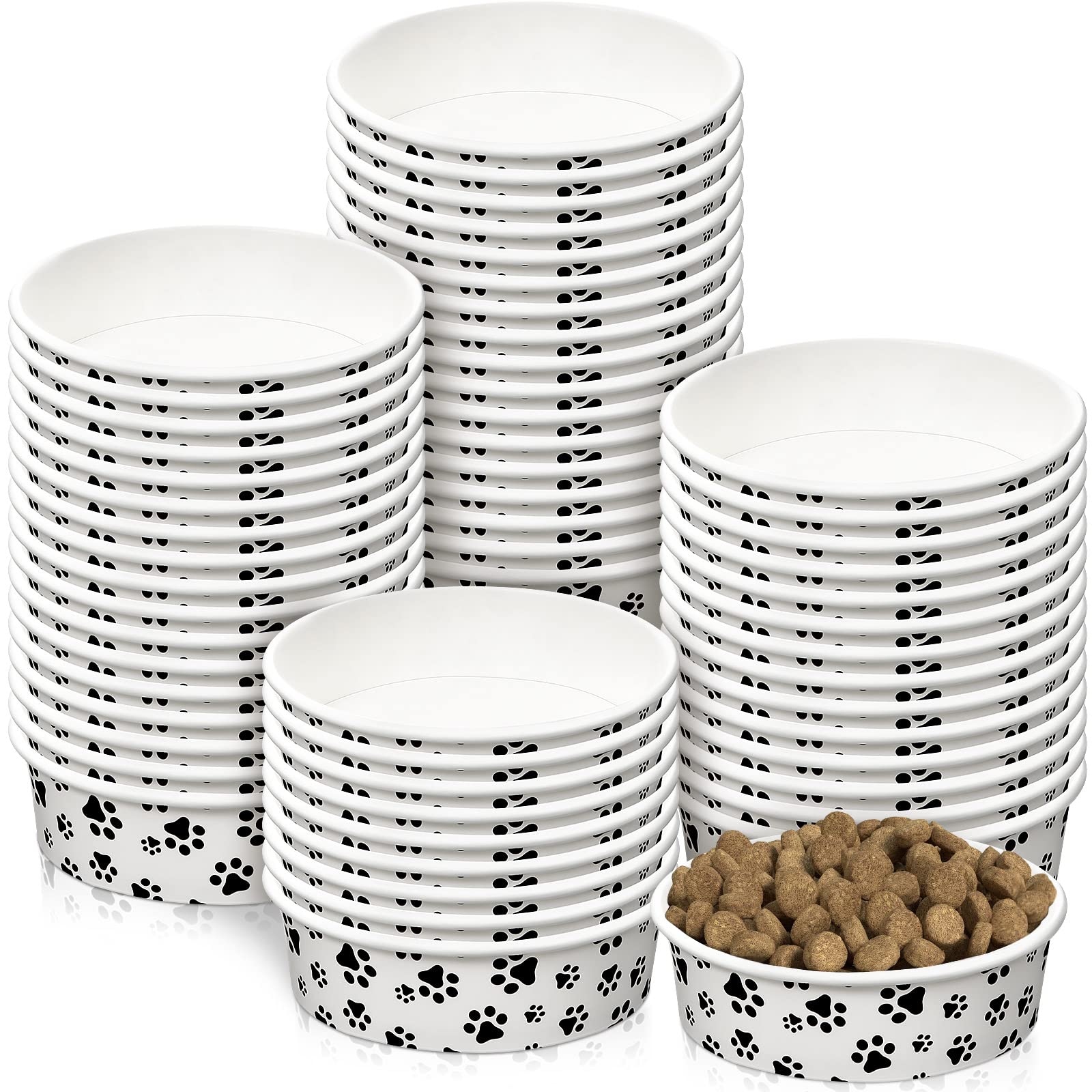 Potchen paper dog bowls with a cute pattern for easy on the go meals.